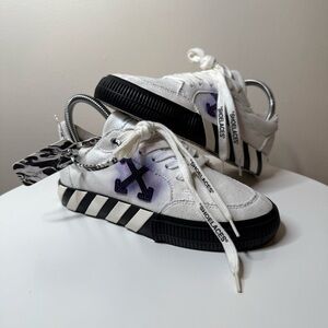 Off-White Vulcanized Low Top Sneakers White Black Arrows Custom Painted Size 36